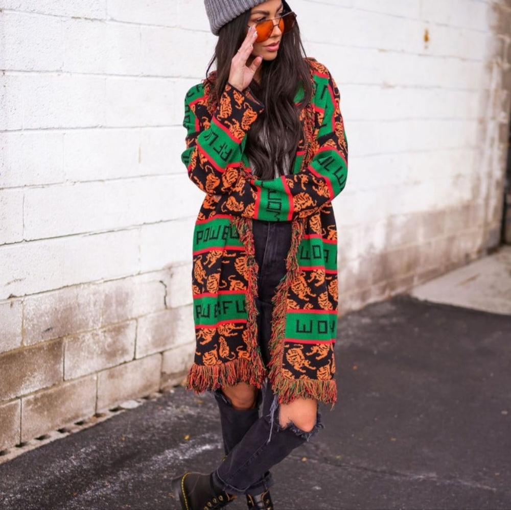 LALA ORIGINAL Powerful Woman Luxe Fringe Cardigan size S/M oversized